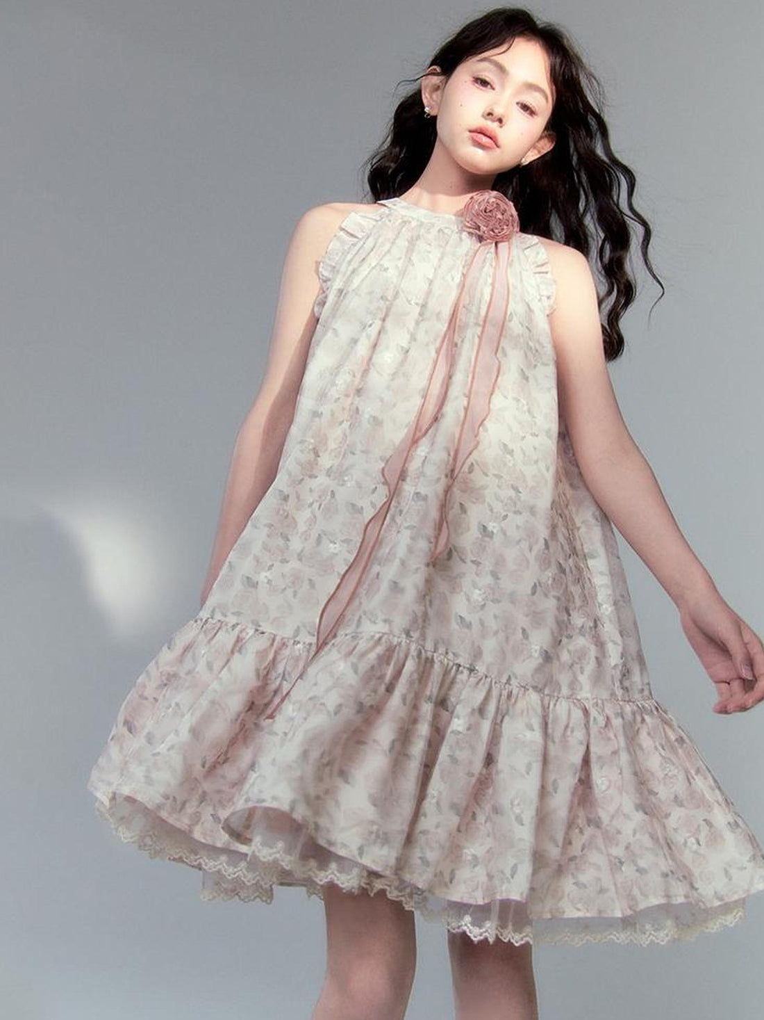 DIDDI MODA Ethereal Blue Floral Embroidery Off Shoulder Beach Dress