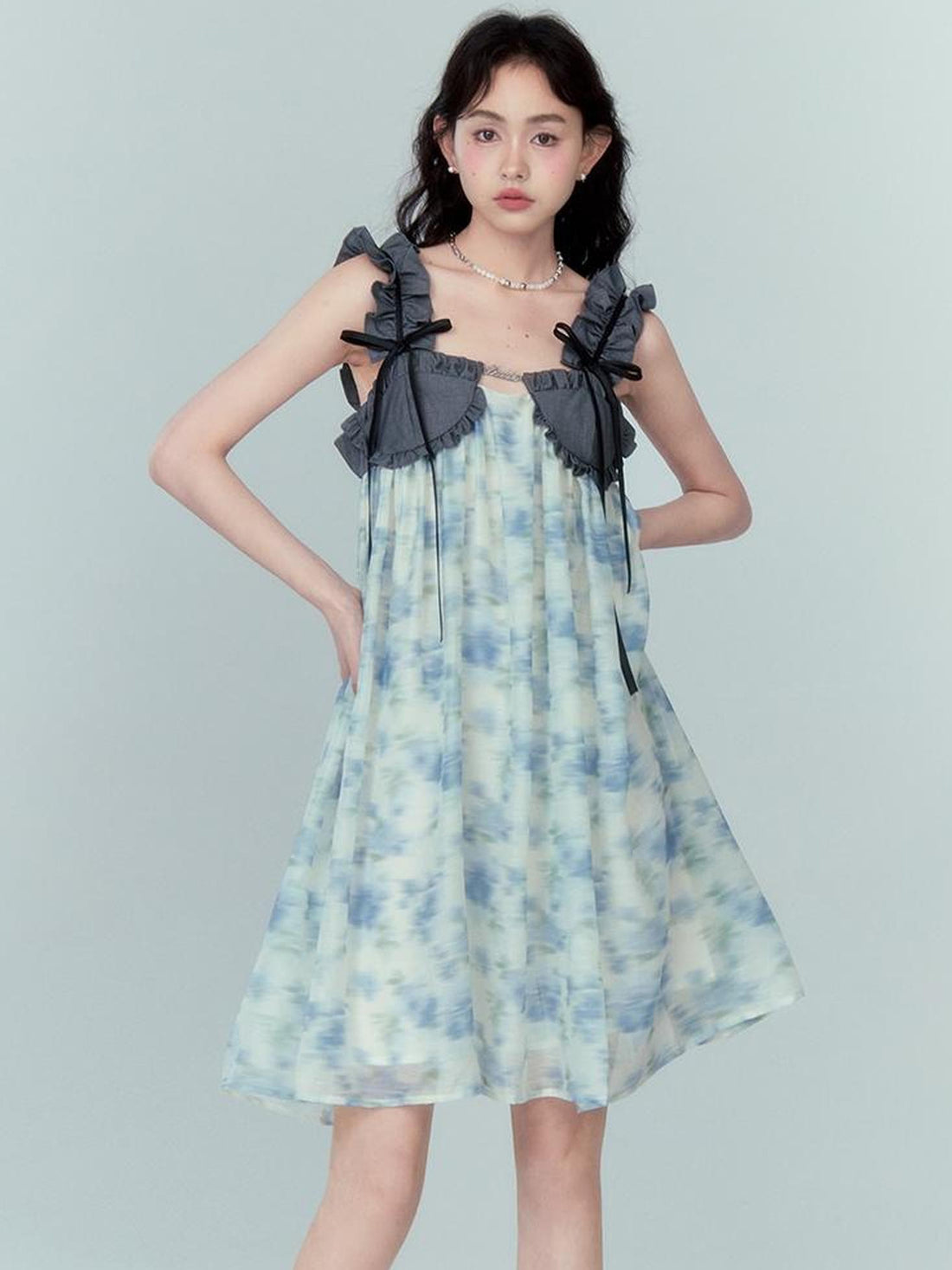DIDDI MODA Ethereal Floral A Line Sundress With Ruffled Hem