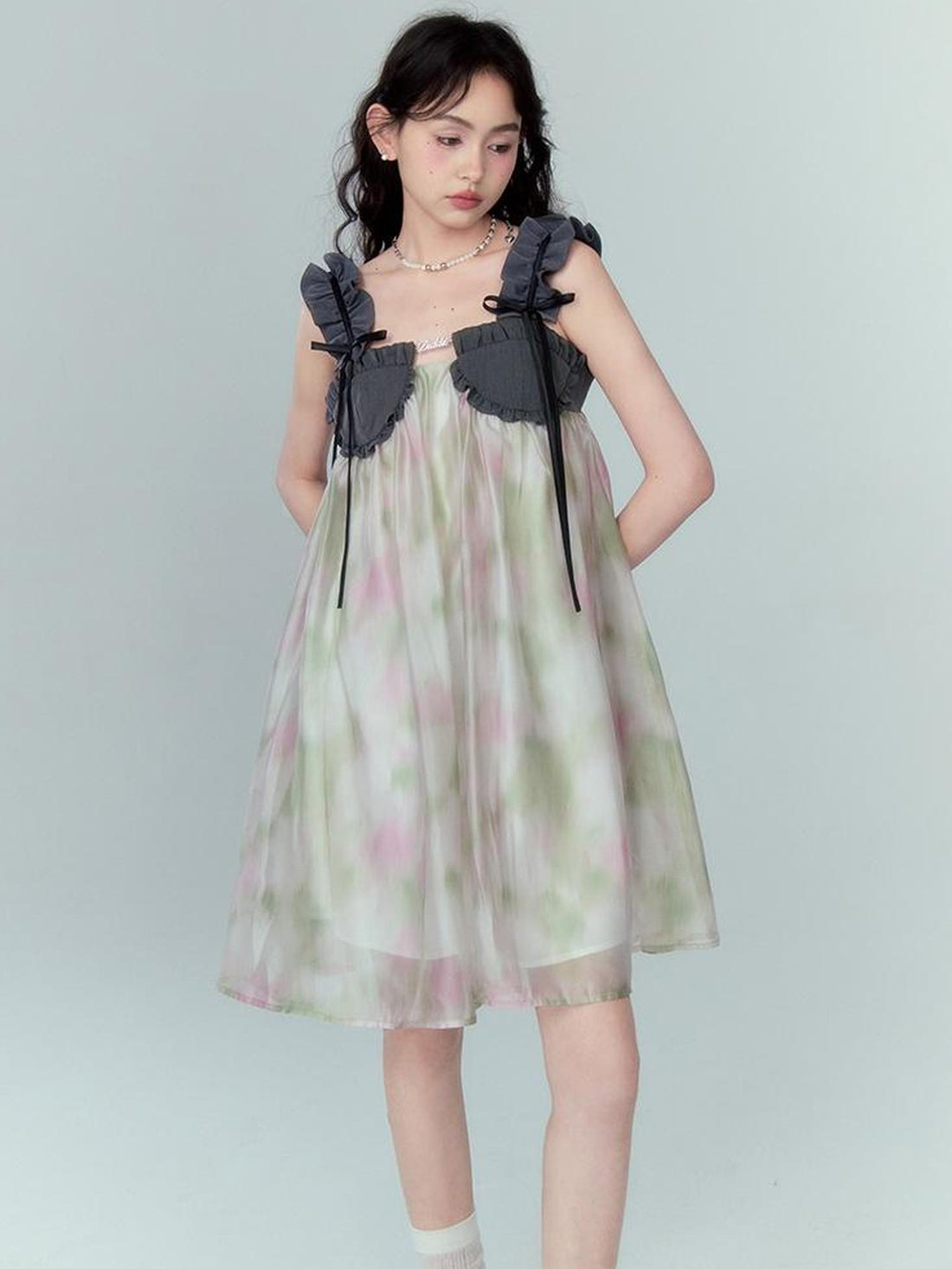 DIDDI MODA Ethereal Floral A Line Sundress With Ruffled Hem