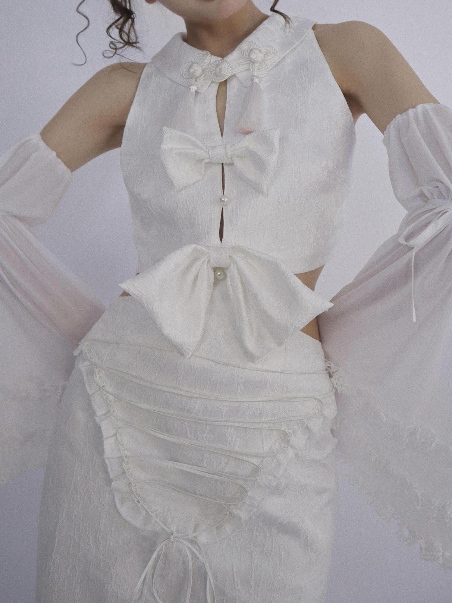WSW WUSHENWU Ethereal White Detachable Cheongsam