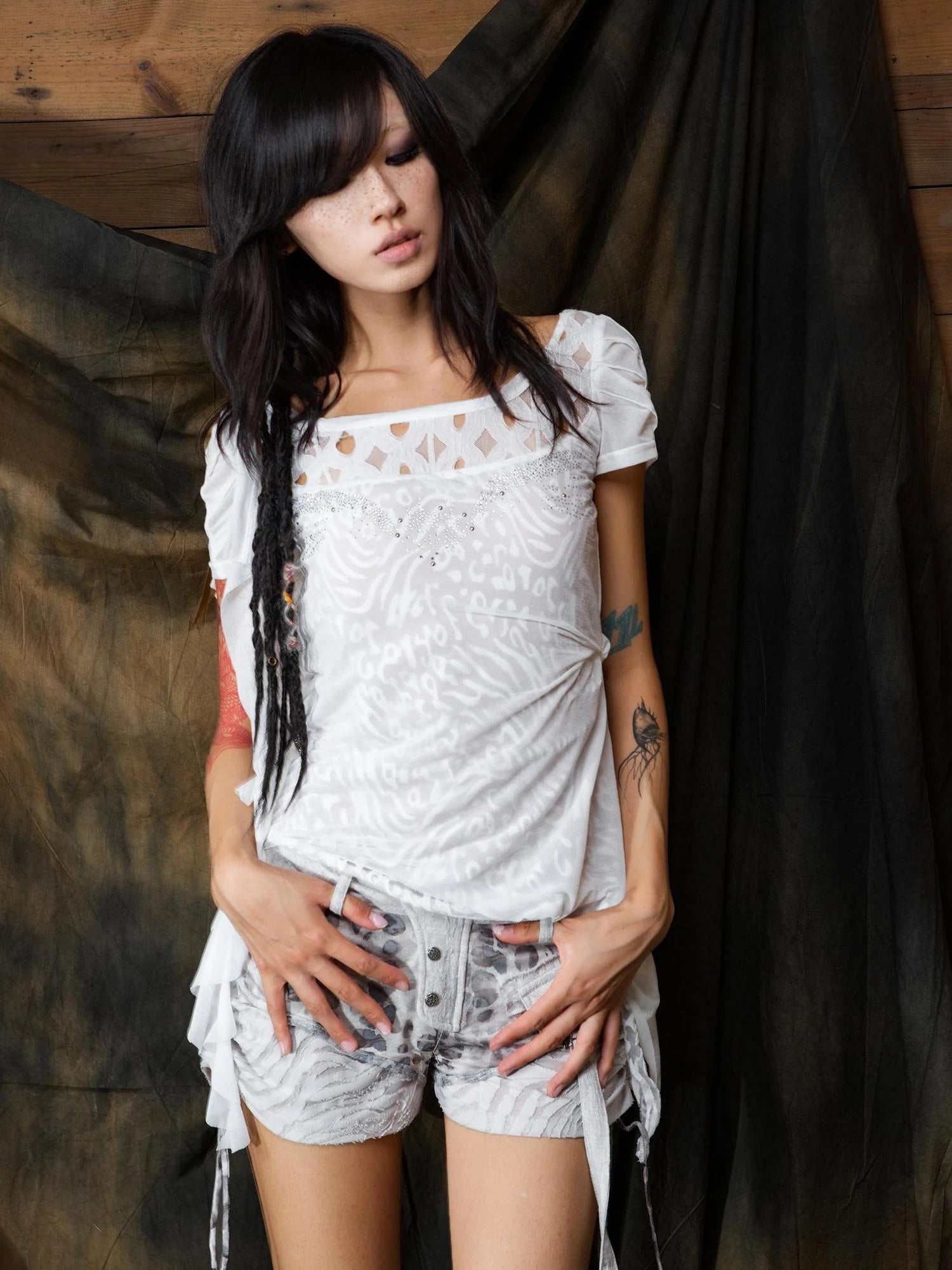 Ethereal Wings Diamond Mesh Top With Leopard Print