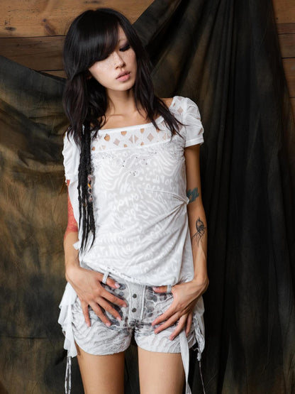 Ethereal Wings Diamond Mesh Top With Leopard Print