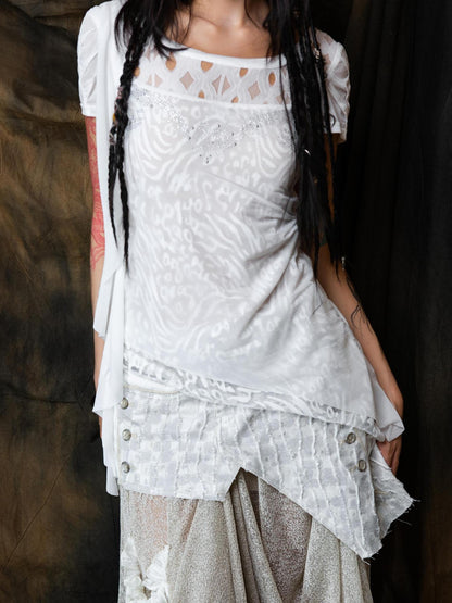 ARIADNAw Ethereal Wings Diamond Mesh Top With Leopard Print