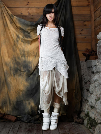 ARIADNAw Ethereal Wings Diamond Mesh Top With Leopard Print