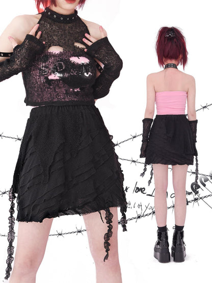 Evil Tooth Asymmetric Hem Textured Dark Women&