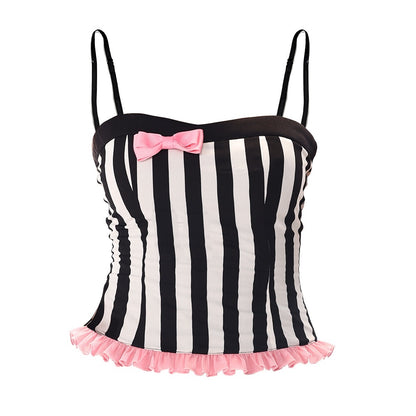 Evil_Tooth_Black_And_White_Striped_Bow_Fitted_Cropped_Women&