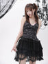 Evil Tooth Black Dark Gothic Strappy Lace Print Women&