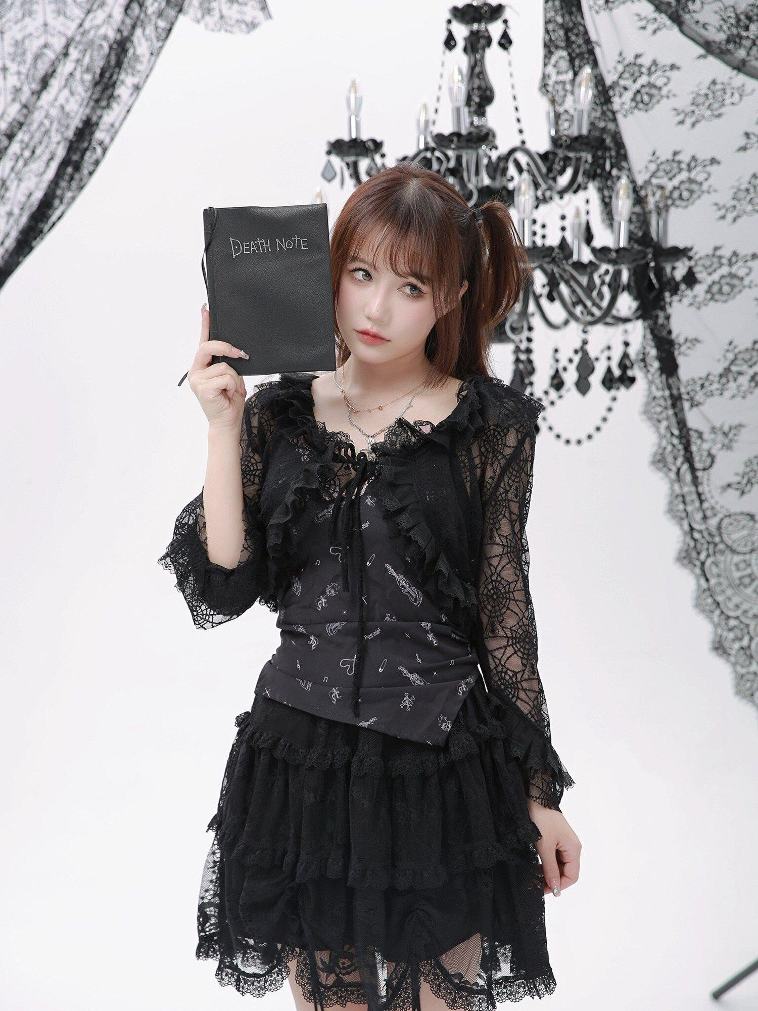 Evil Tooth Black Dark Gothic Strappy Lace Print Women&