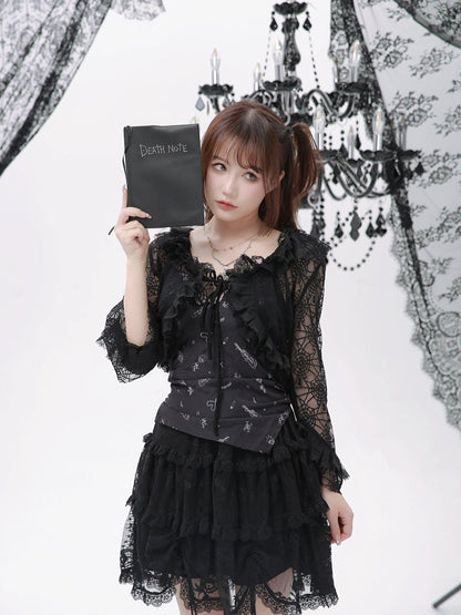 Evil Tooth Black Dark Gothic Strappy Lace Print Women&
