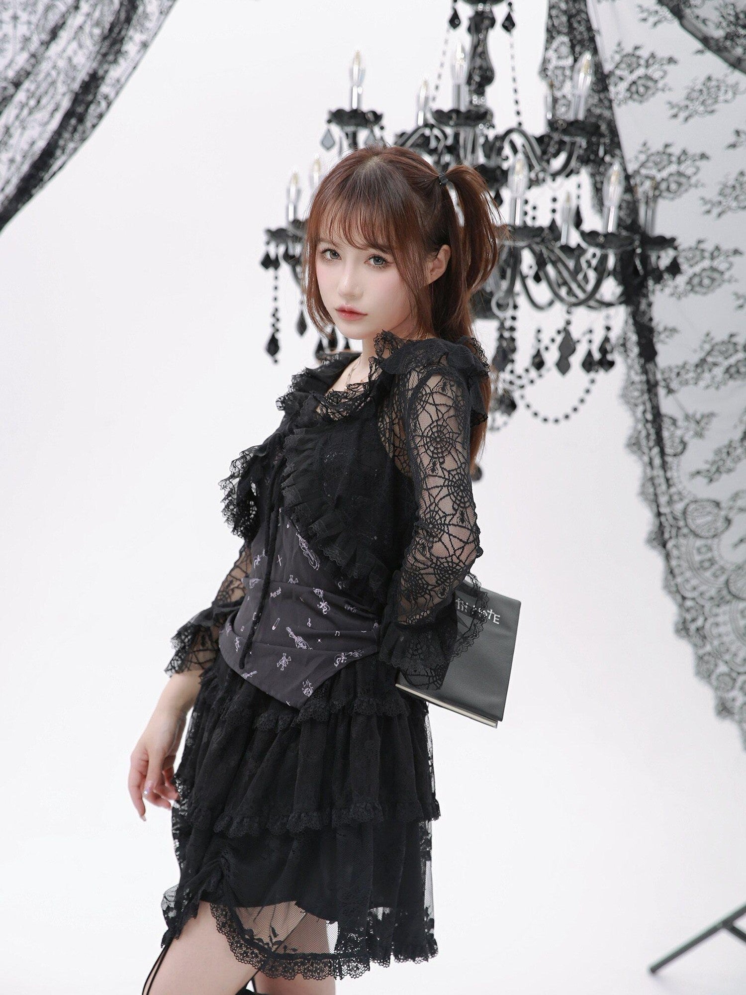 Evil Tooth Black Dark Gothic Strappy Lace Print Women&