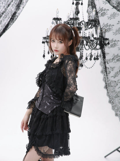 Evil Tooth Black Dark Gothic Strappy Lace Print Women&