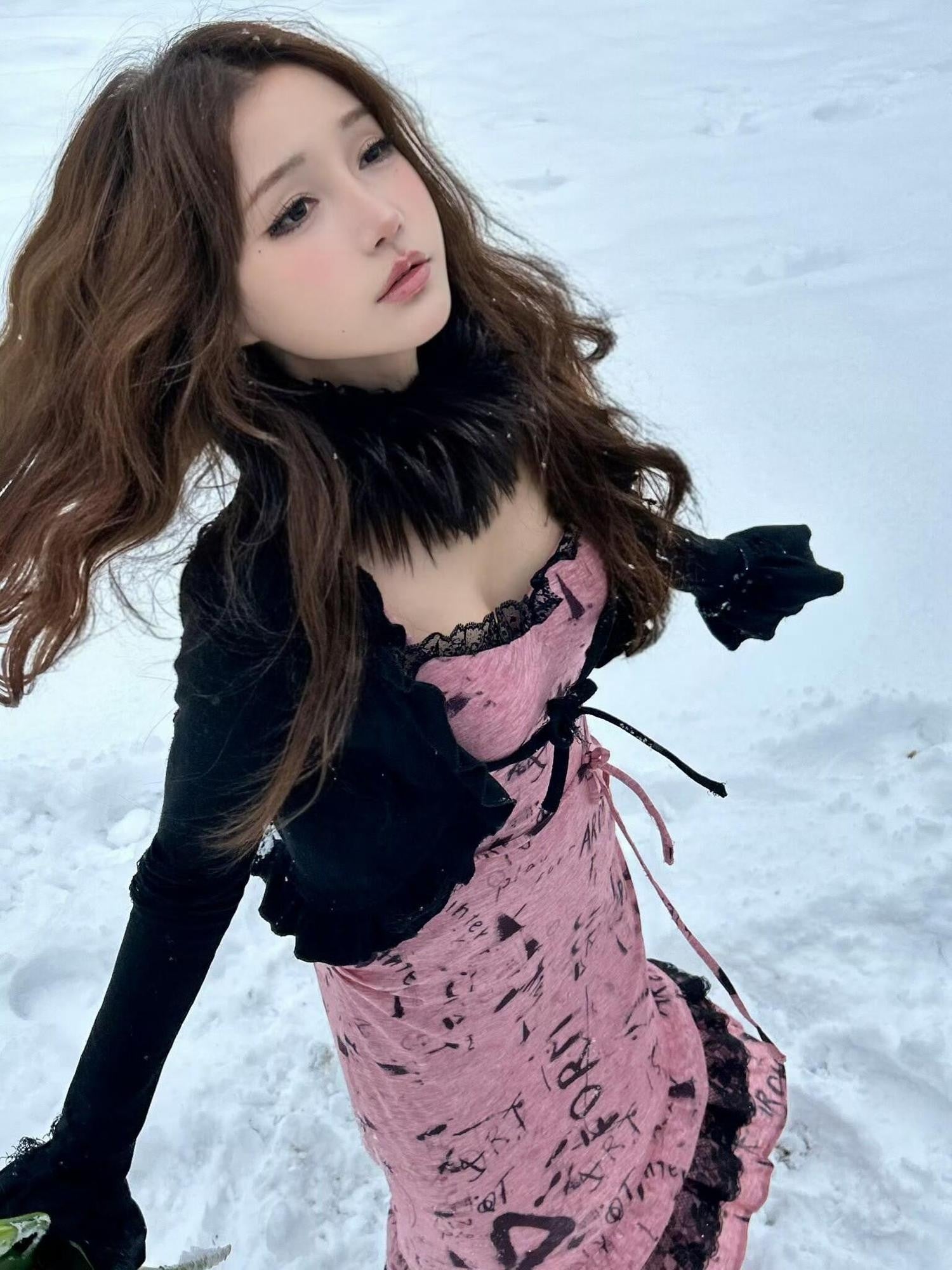 Evil Tooth Black Distressed Texture Bell Sleeve Women&