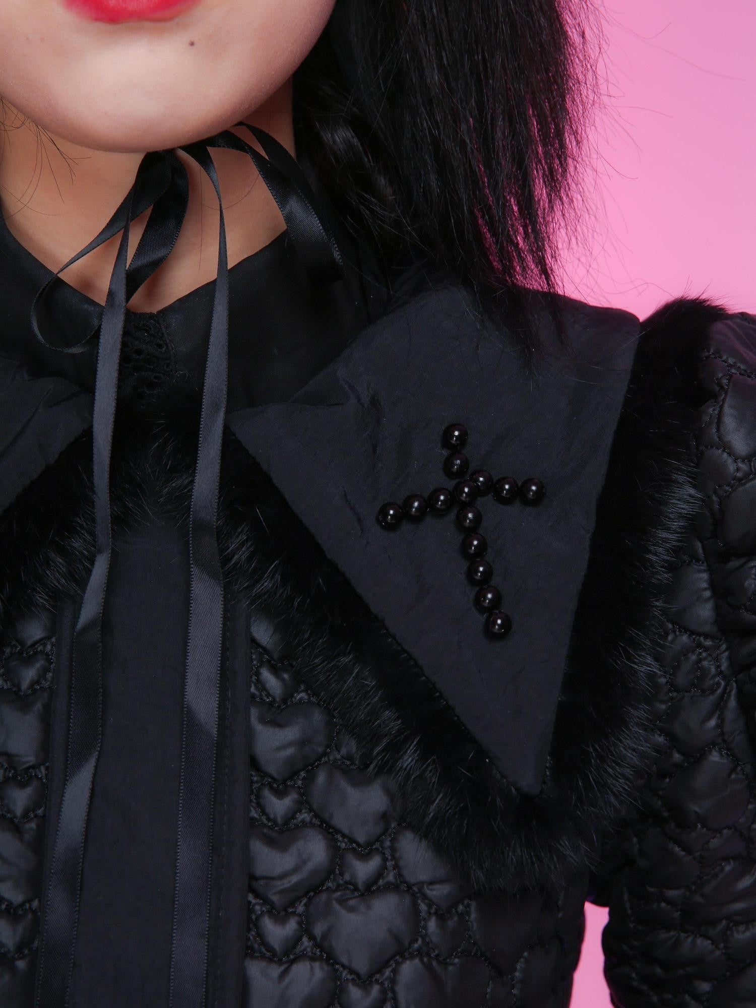 Evil Tooth Black Heart Applique Quilted Women&