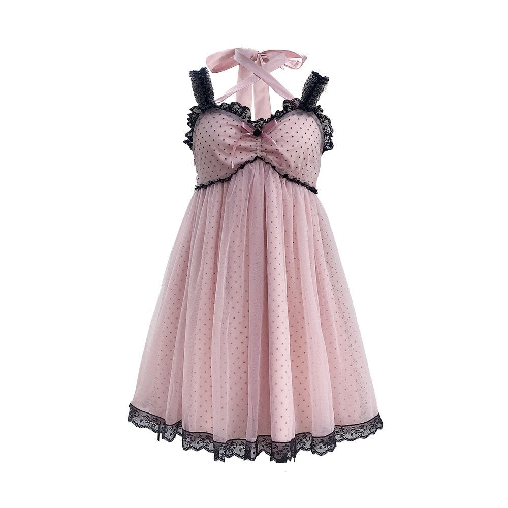 Evil_Tooth_Black_Pink_Polka_Dot_Lace_Halter_Neck_Women&