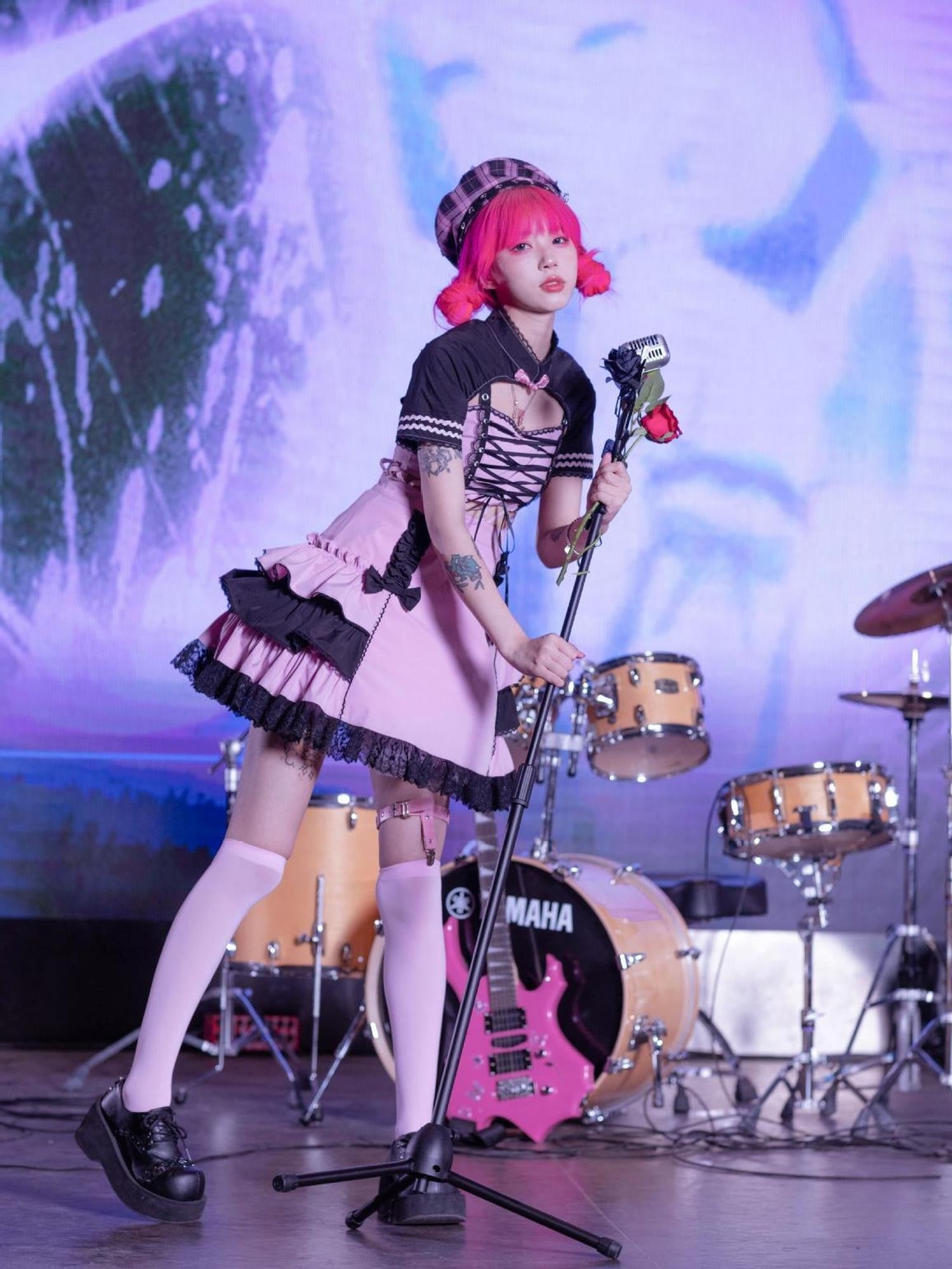Evil Tooth Chinese Punk Lolita Puff Sleeve Vest Skirt Set Women&