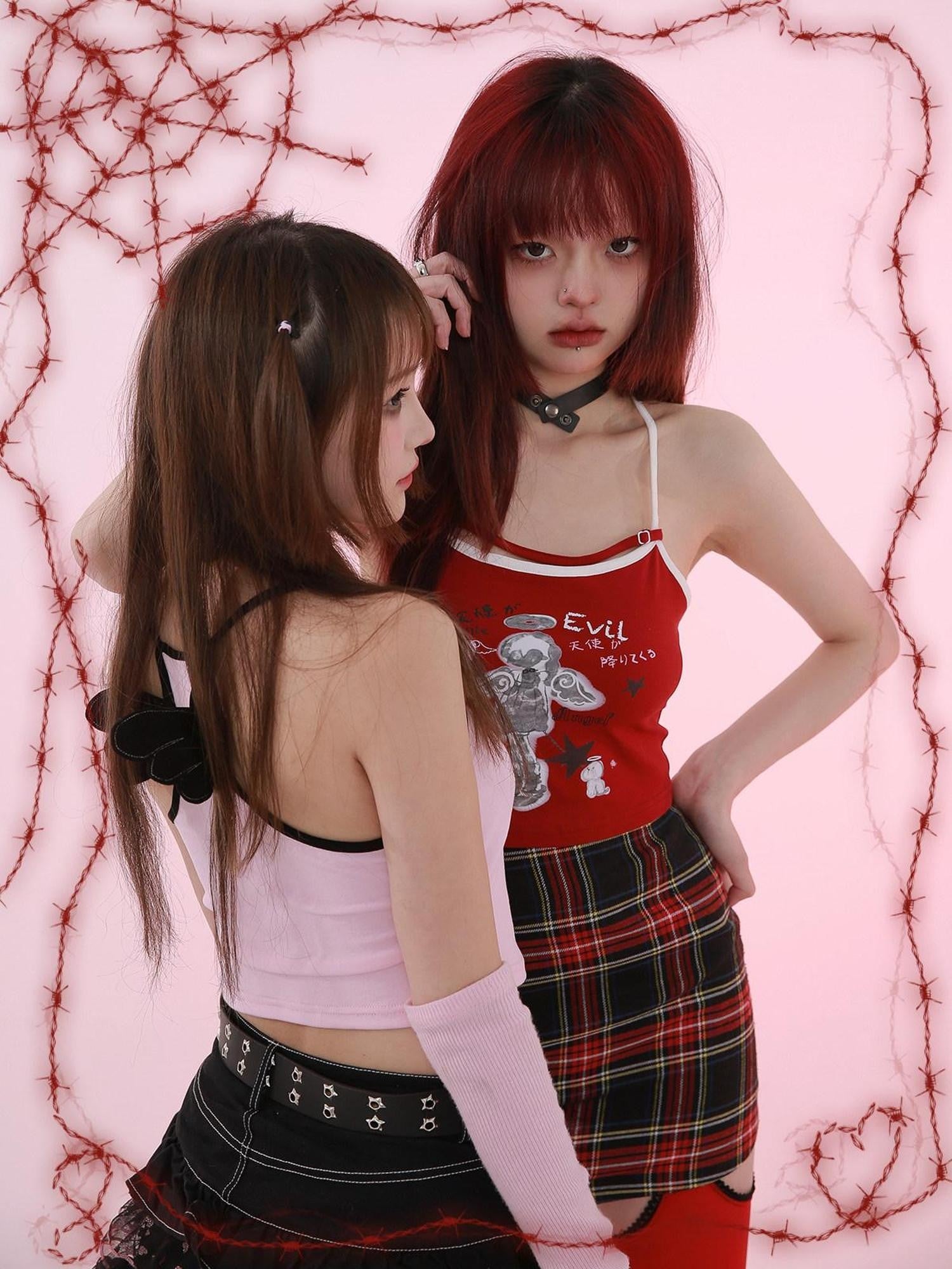 Evil Tooth Cropped Hand Drawn Angel Print Subculture Street Women&