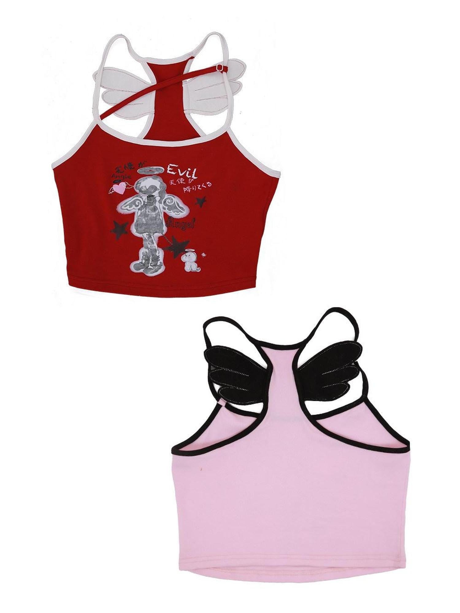 Evil Tooth Cropped Hand Drawn Angel Print Subculture Street Women&