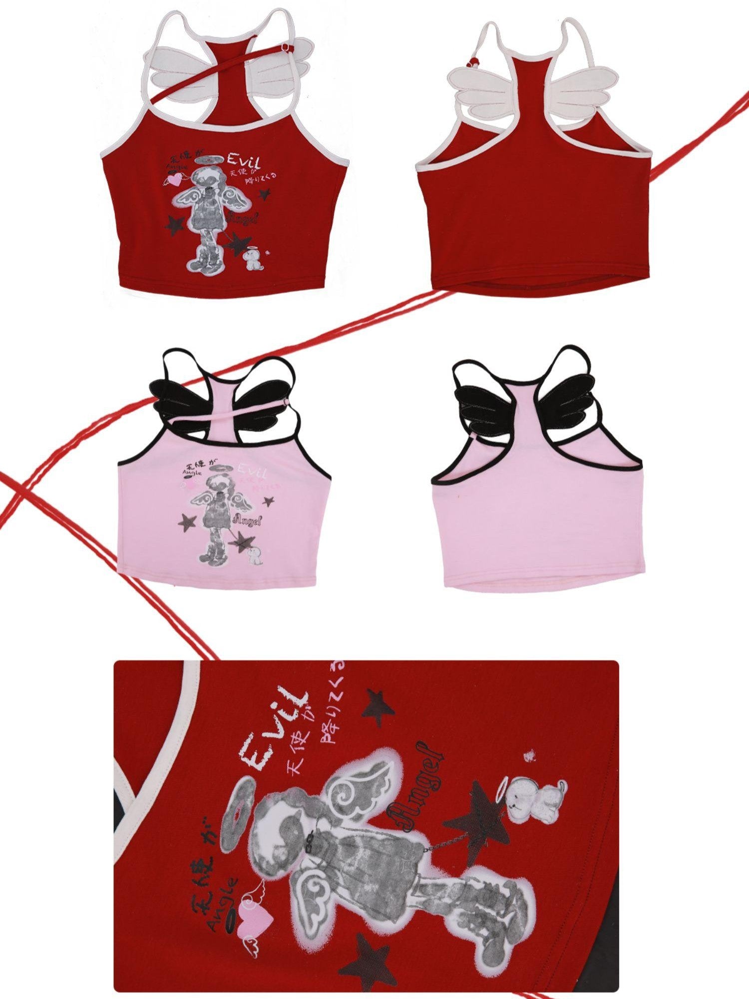 Evil Tooth Cropped Hand Drawn Angel Print Subculture Street Women&