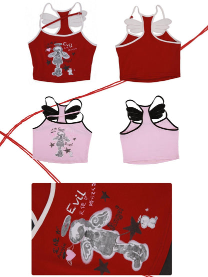 Evil Tooth Cropped Hand Drawn Angel Print Subculture Street Women&