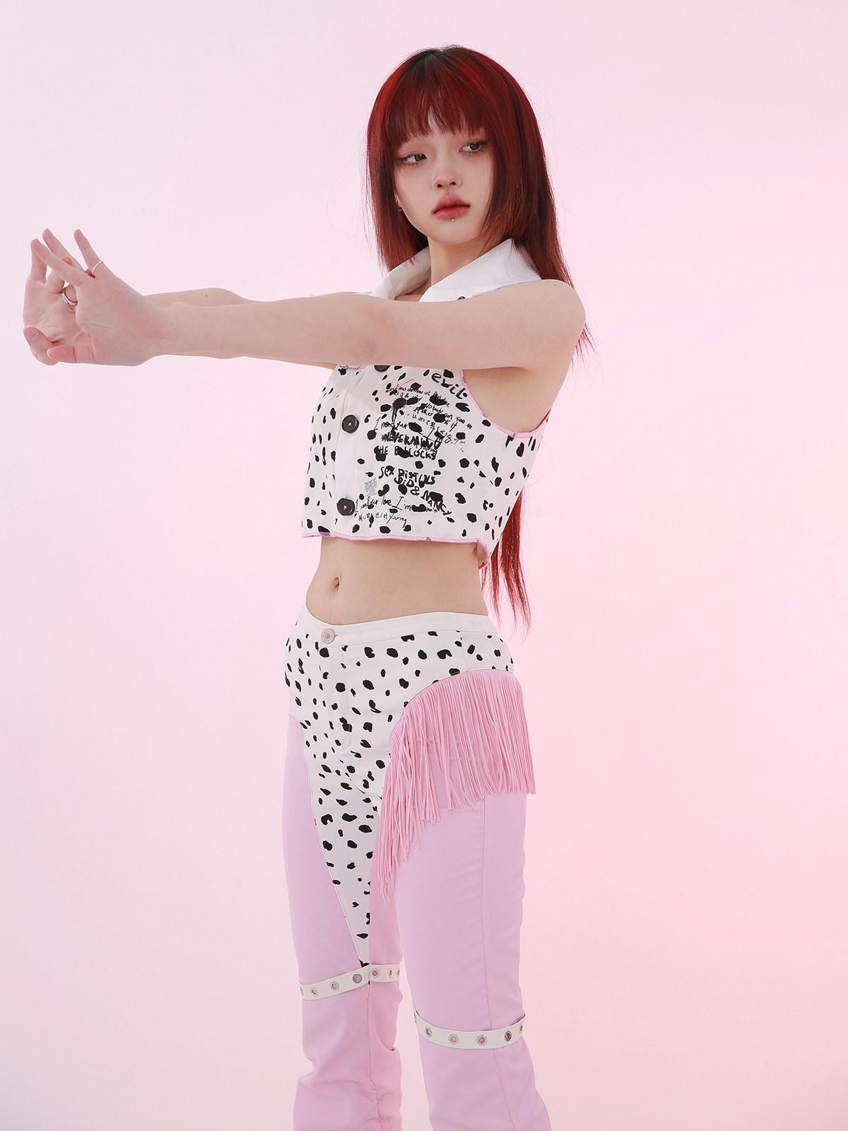 Evil Tooth Cropped Polka Dot Collar Original Print Toy Denim Women&