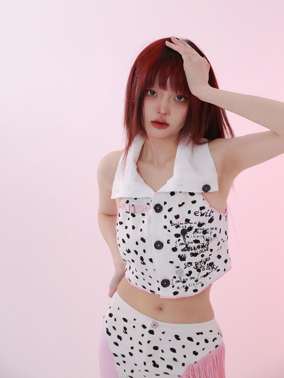 Evil Tooth Cropped Polka Dot Collar Original Print Toy Denim Women&