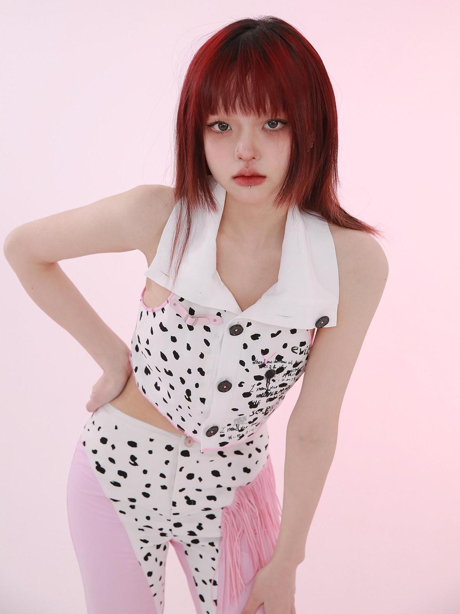 Evil Tooth Cropped Polka Dot Collar Original Print Toy Denim Women&