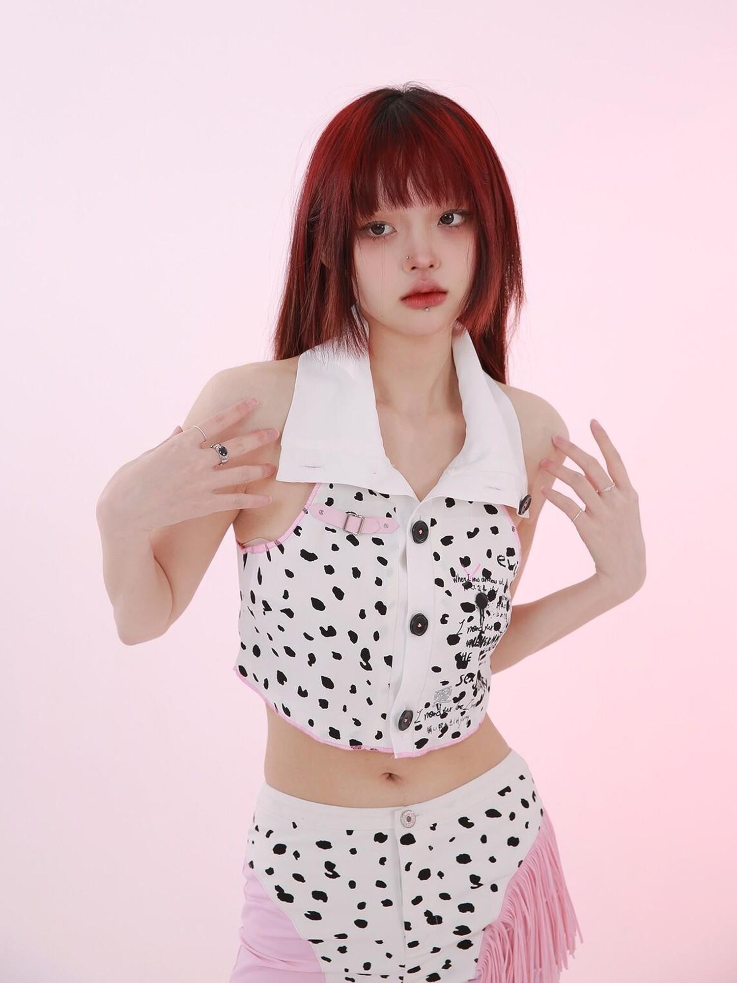 Evil Tooth Cropped Polka Dot Collar Original Print Toy Denim Women&