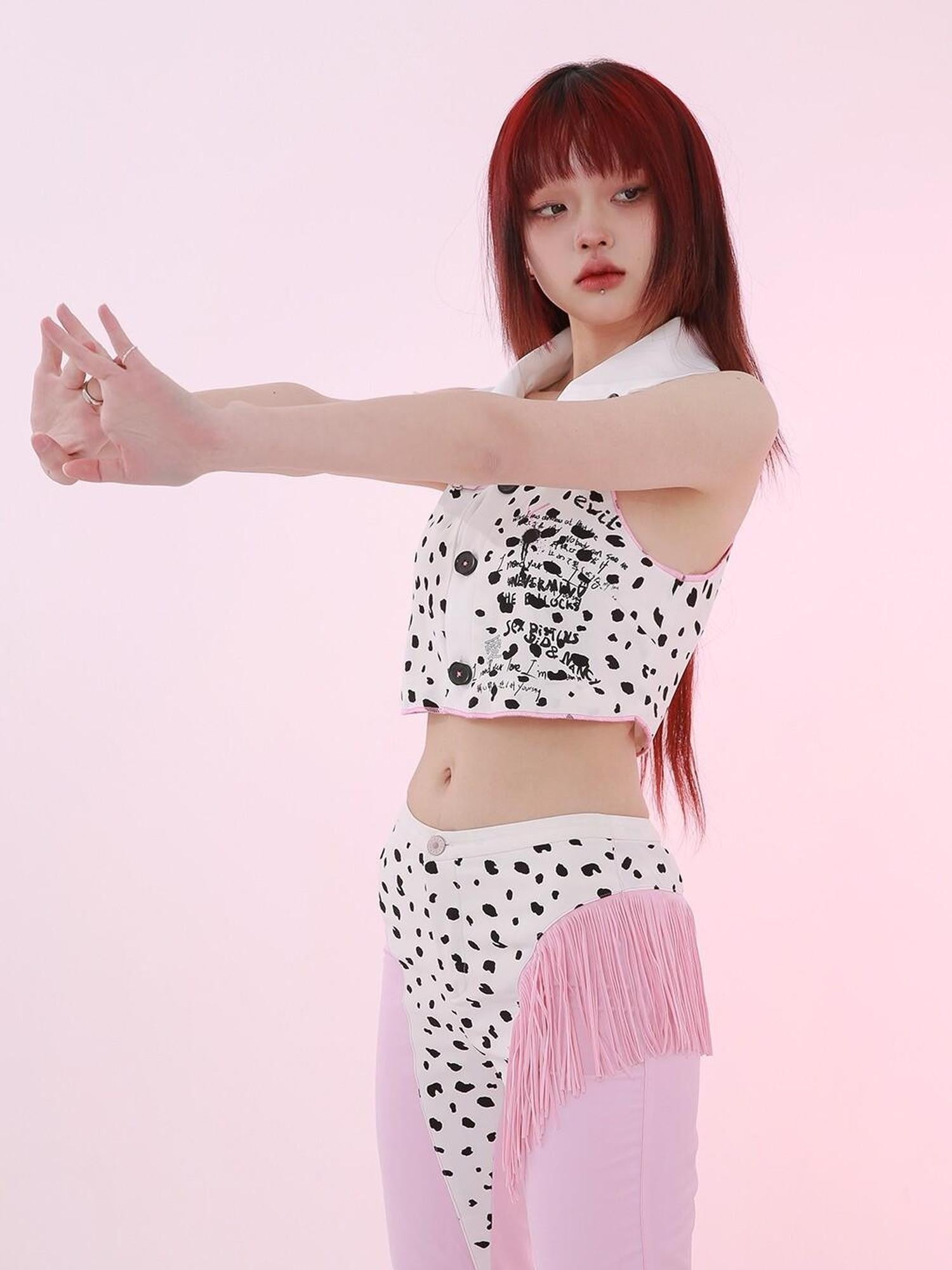 Evil Tooth Cropped Polka Dot Collar Original Print Toy Denim Women&