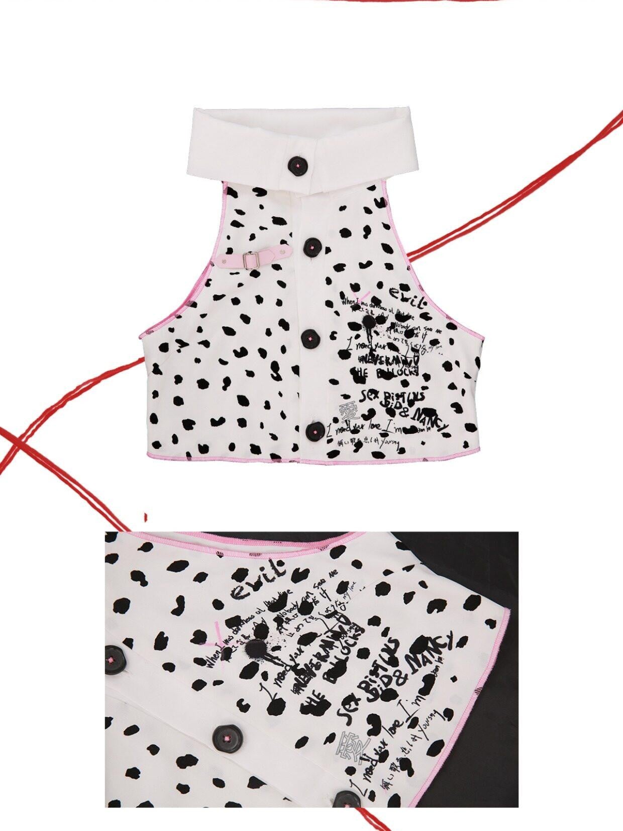 Evil Tooth Cropped Polka Dot Collar Original Print Toy Denim Women&