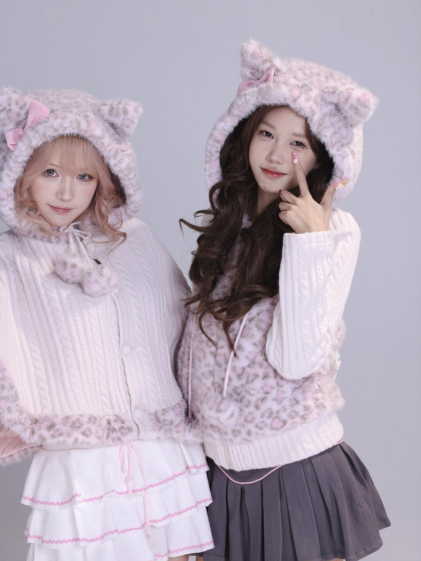Evil Tooth Cute Cat Ear Bow Leopard Print Hooded Cape Women&