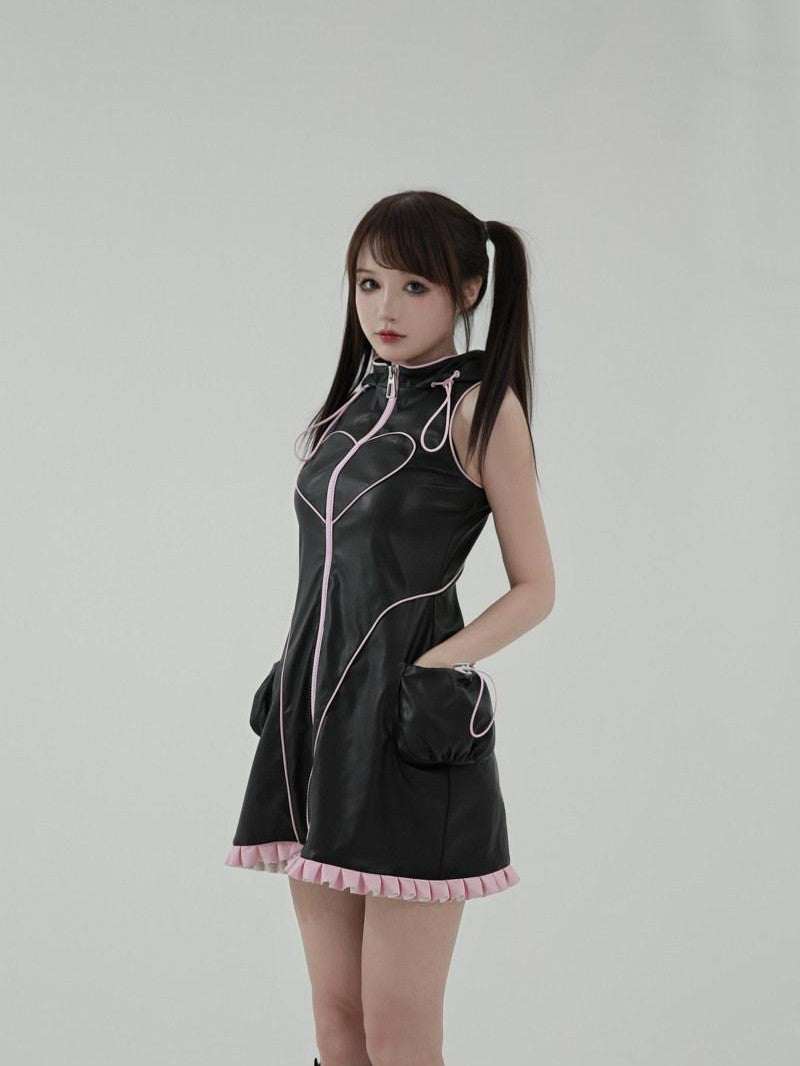 Evil Tooth Cyber Biker Cat Ear Hooded Slim Vest Women&
