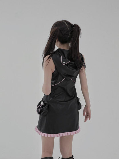 Evil Tooth Cyber Biker Cat Ear Hooded Slim Vest Women&
