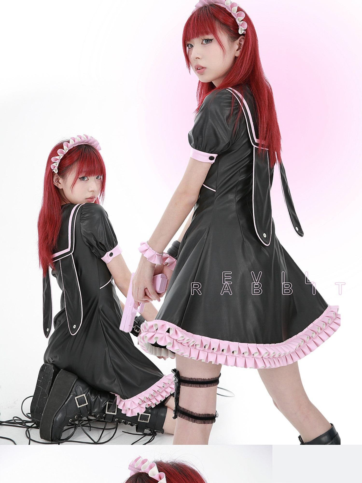 Evil Tooth Cyber Rabbit Ear Sailor Collar Vest Women&