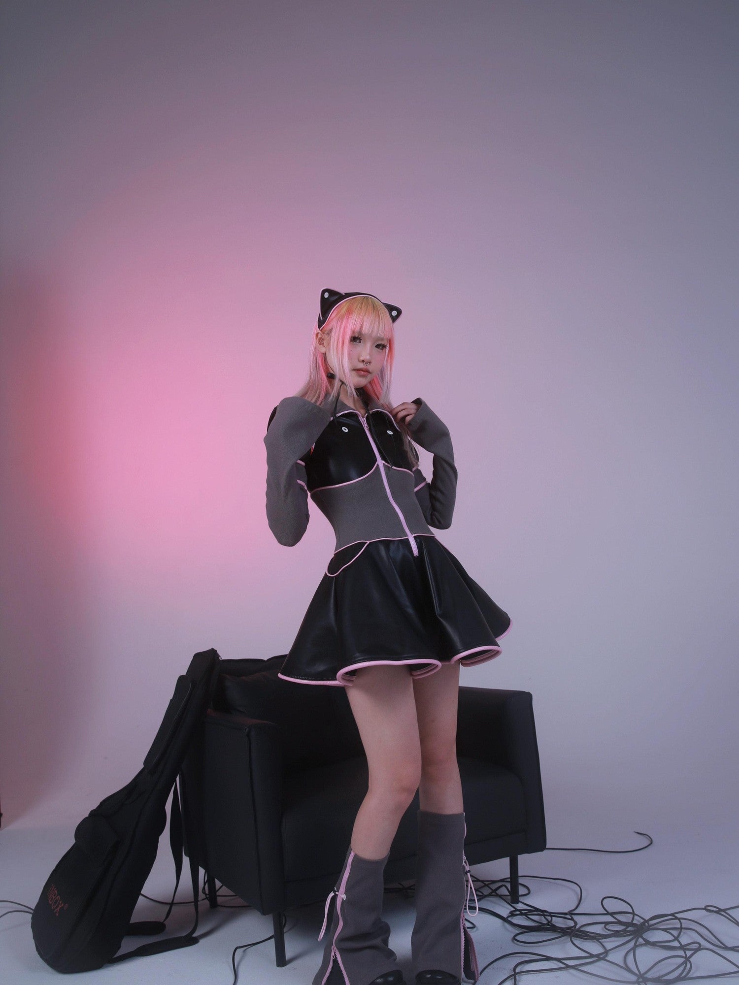 Evil Tooth Cyberpunk Knit Splice Puffy Long Sleeve Women&