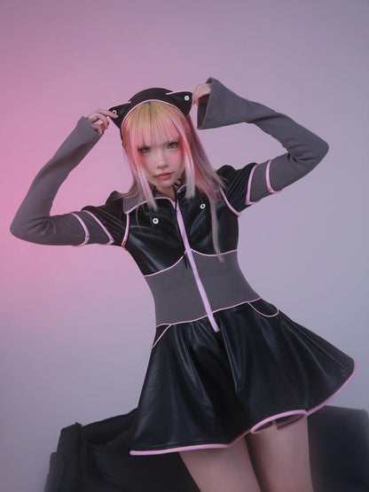 Evil Tooth Cyberpunk Knit Splice Puffy Long Sleeve Women&