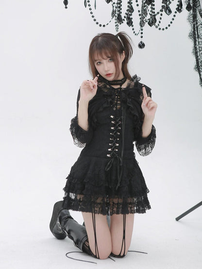 Evil Tooth Dark Gothic Bell Sleeve V-neck Cropped Cape Women&