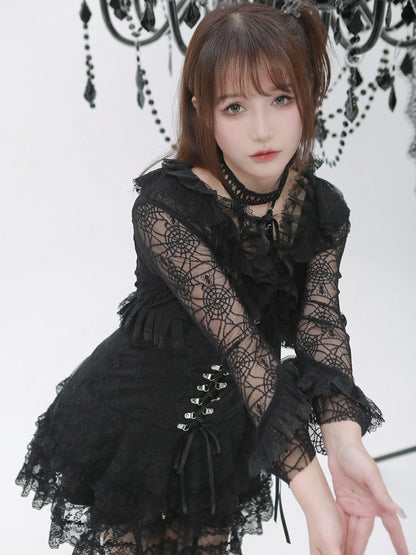 Evil Tooth Dark Gothic Bell Sleeve V-neck Cropped Cape Women&
