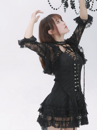 Evil Tooth Dark Gothic Bell Sleeve V-neck Cropped Cape Women&