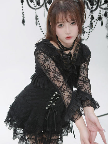 Evil Tooth Dark Gothic Bell Sleeve V-neck Cropped Cape Women&