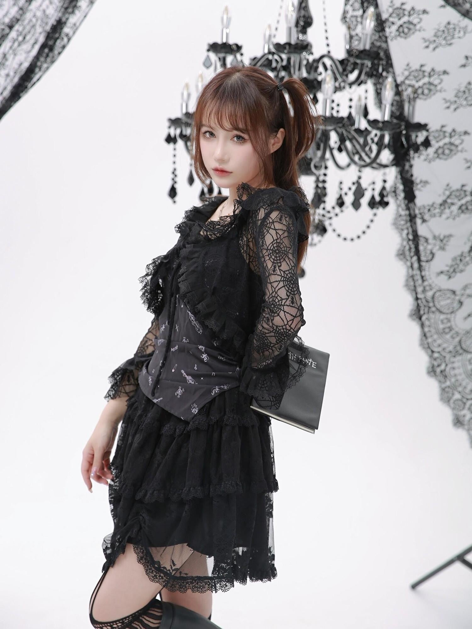 Evil Tooth Dark Gothic Bell Sleeve V-neck Cropped Cape Women&