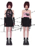 Evil Tooth Distressed Mesh Patchwork Hand Painted Women&