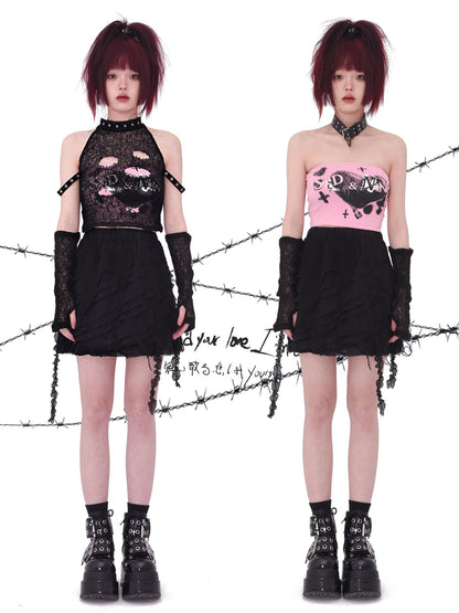 Evil Tooth Distressed Mesh Patchwork Hand Painted Women&