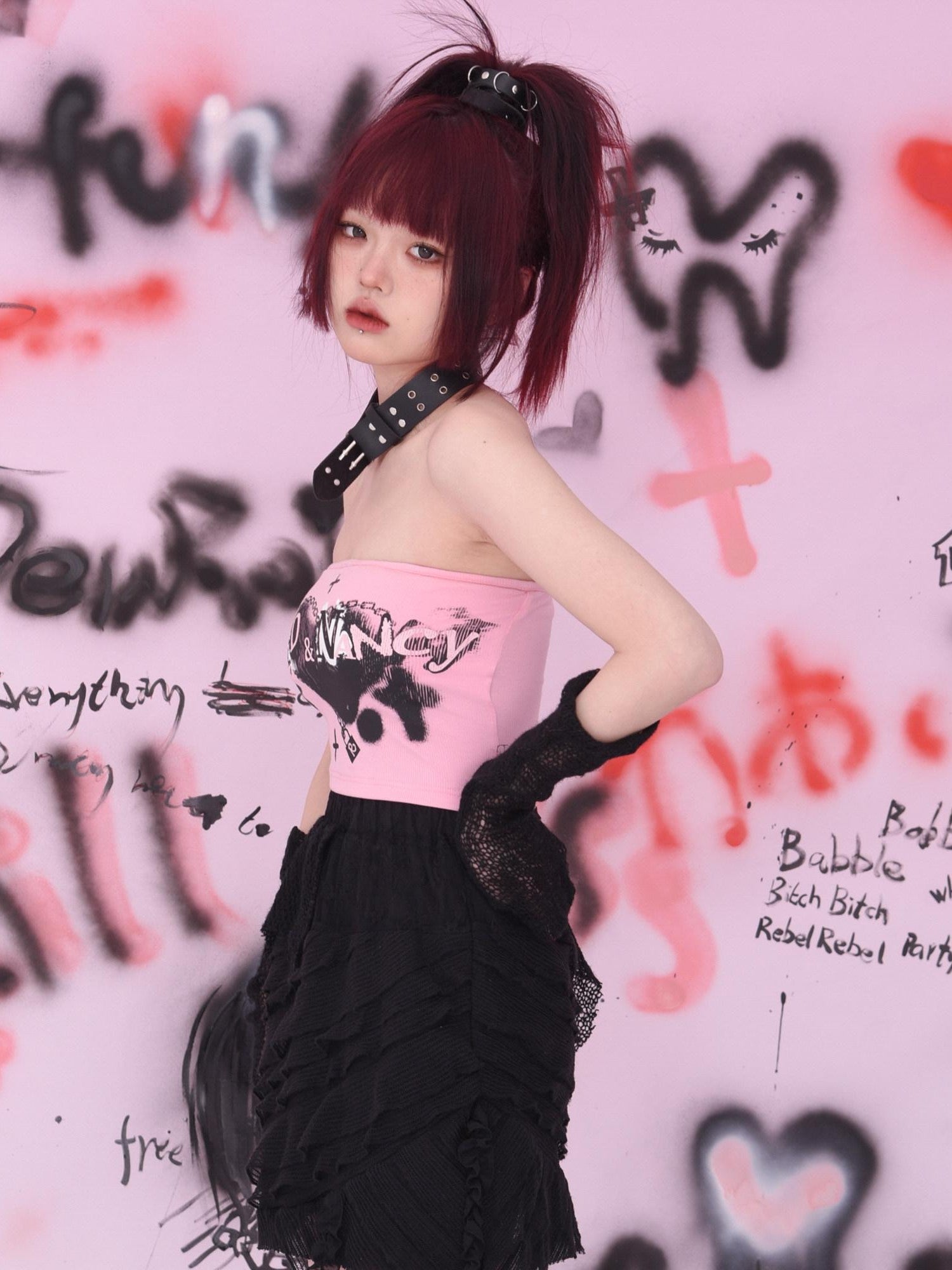 Evil Tooth Distressed Mesh Patchwork Hand Painted Women&
