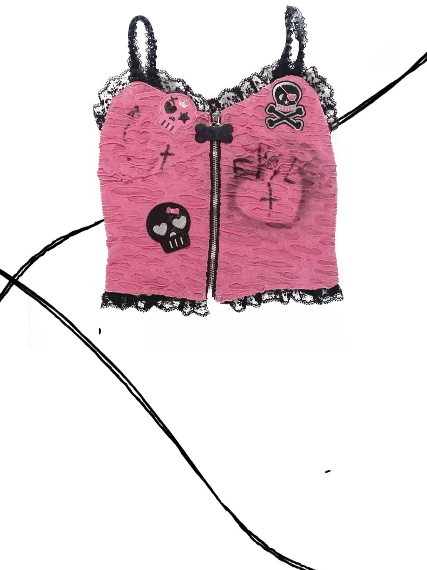 Evil Tooth Fuchsia Hand Painted Graffiti Original Design Women&
