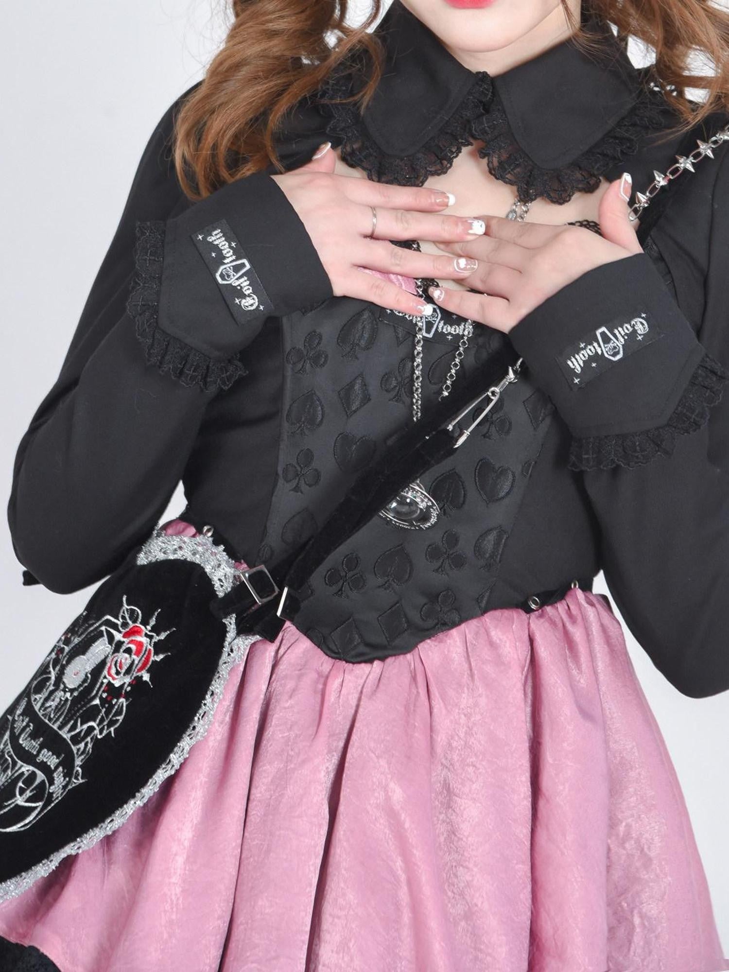 Evil Tooth Gothic Silver Thread Heart Embroidery Chain Magnetic Clasp Women&