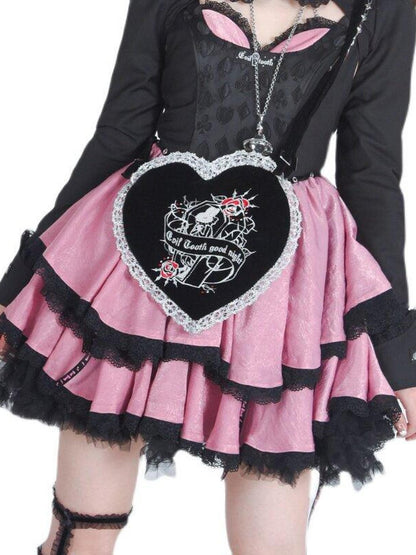 Evil Tooth Gothic Silver Thread Heart Embroidery Chain Magnetic Clasp Women&