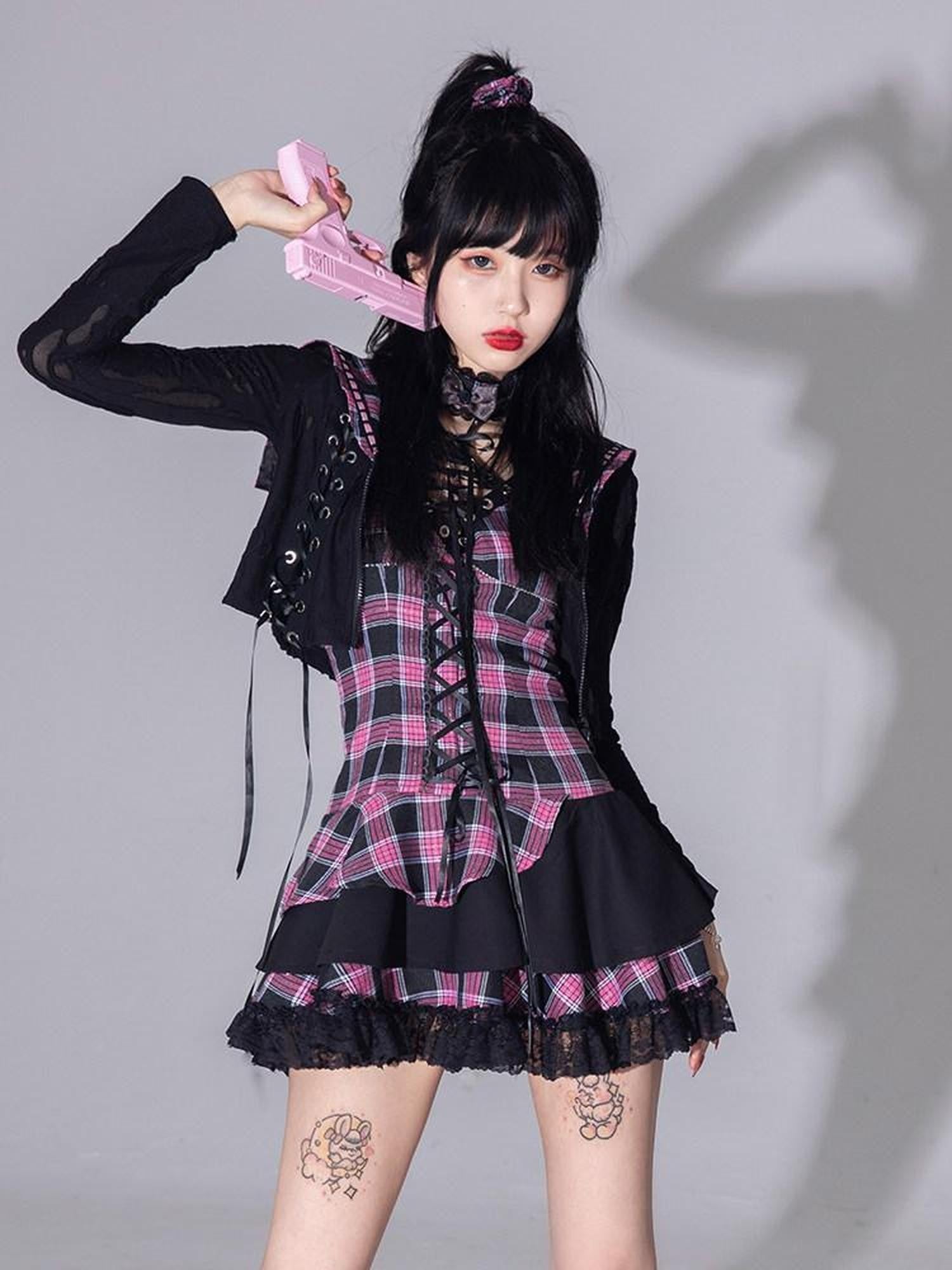 Evil Tooth Heart Stripe Ripped Sailor Collar Cropped Punk Women&