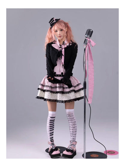 Evil Tooth Heart Stripe Ripped Sailor Collar Cropped Punk Women&