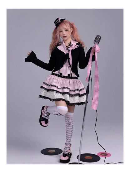 Evil Tooth Heart Stripe Ripped Sailor Collar Cropped Punk Women&