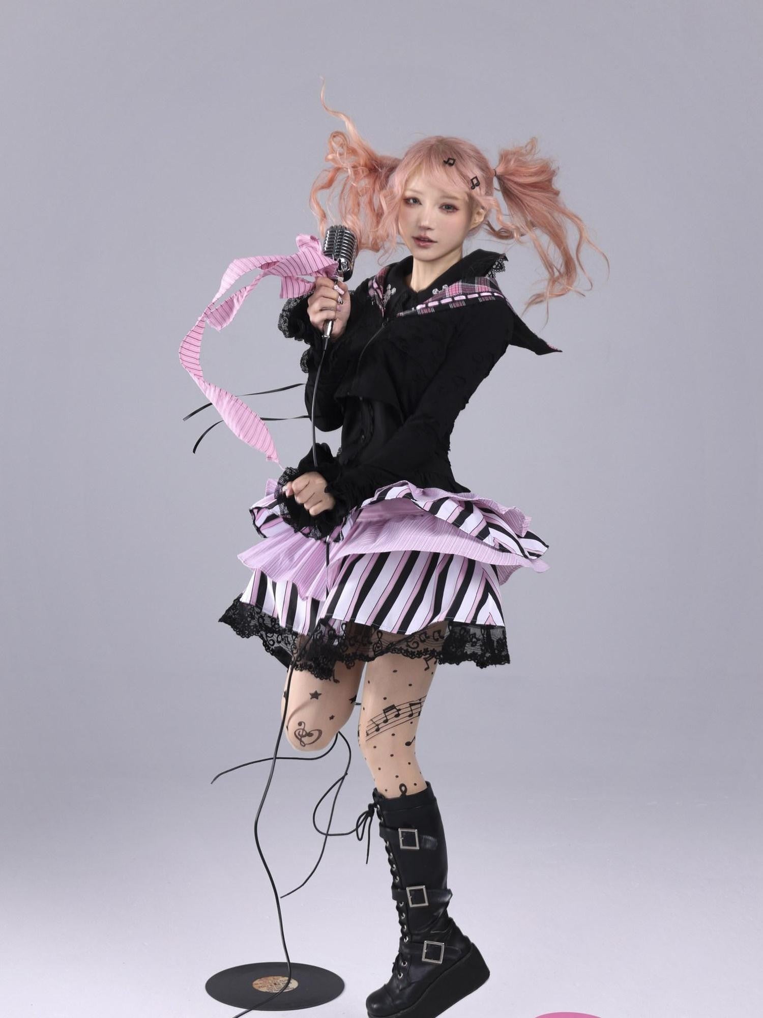 Evil Tooth Heart Stripe Ripped Sailor Collar Cropped Punk Women&
